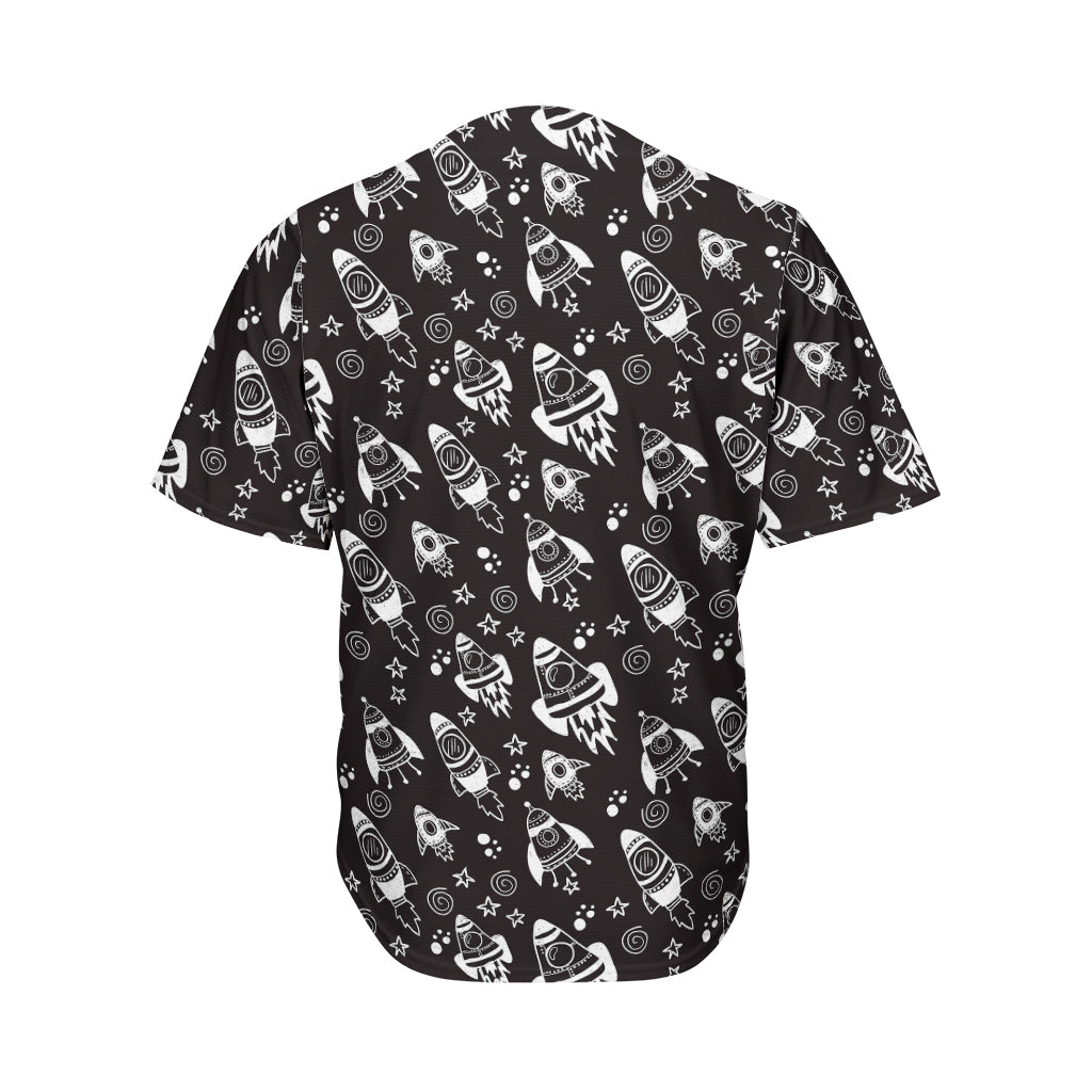 Black And White Rocket Pattern Print Men's Baseball Jersey