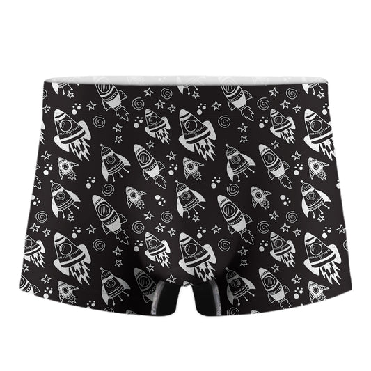 Black And White Rocket Pattern Print Men's Boxer Briefs