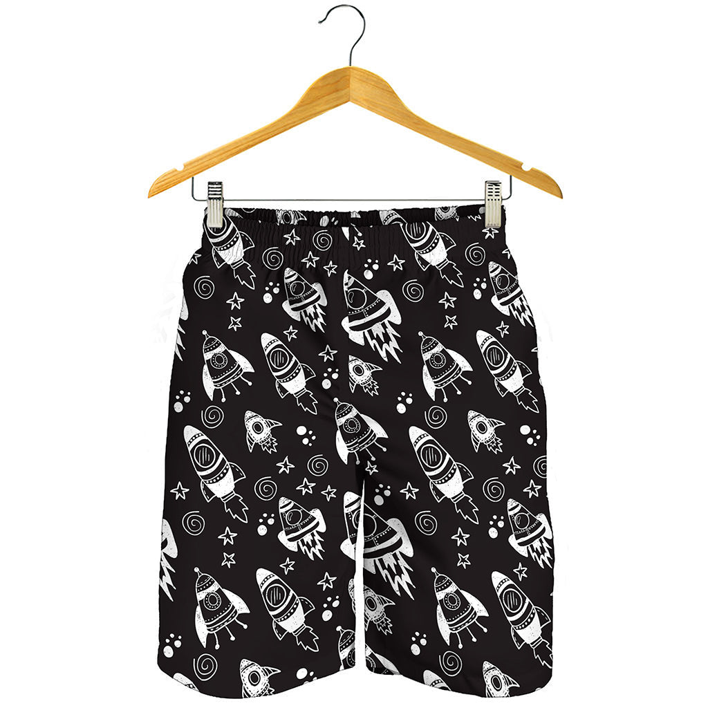 Black And White Rocket Pattern Print Men's Shorts