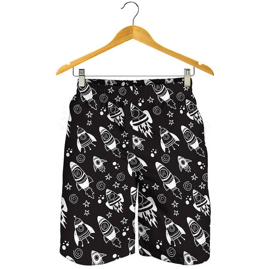 Black And White Rocket Pattern Print Men's Shorts