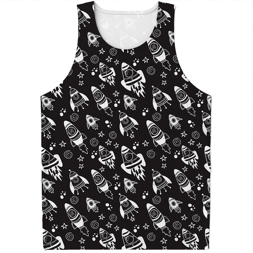 Black And White Rocket Pattern Print Men's Tank Top