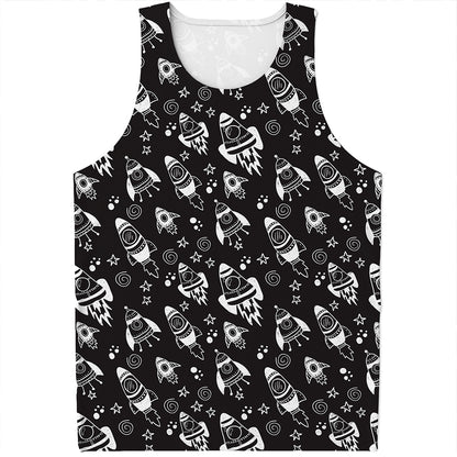 Black And White Rocket Pattern Print Men's Tank Top