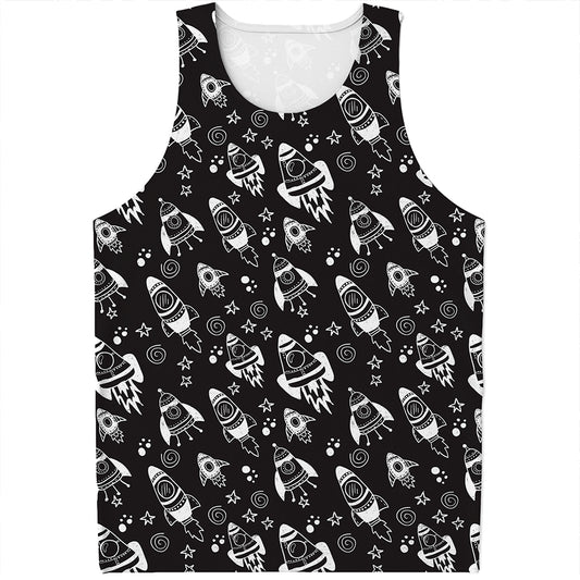 Black And White Rocket Pattern Print Men's Tank Top