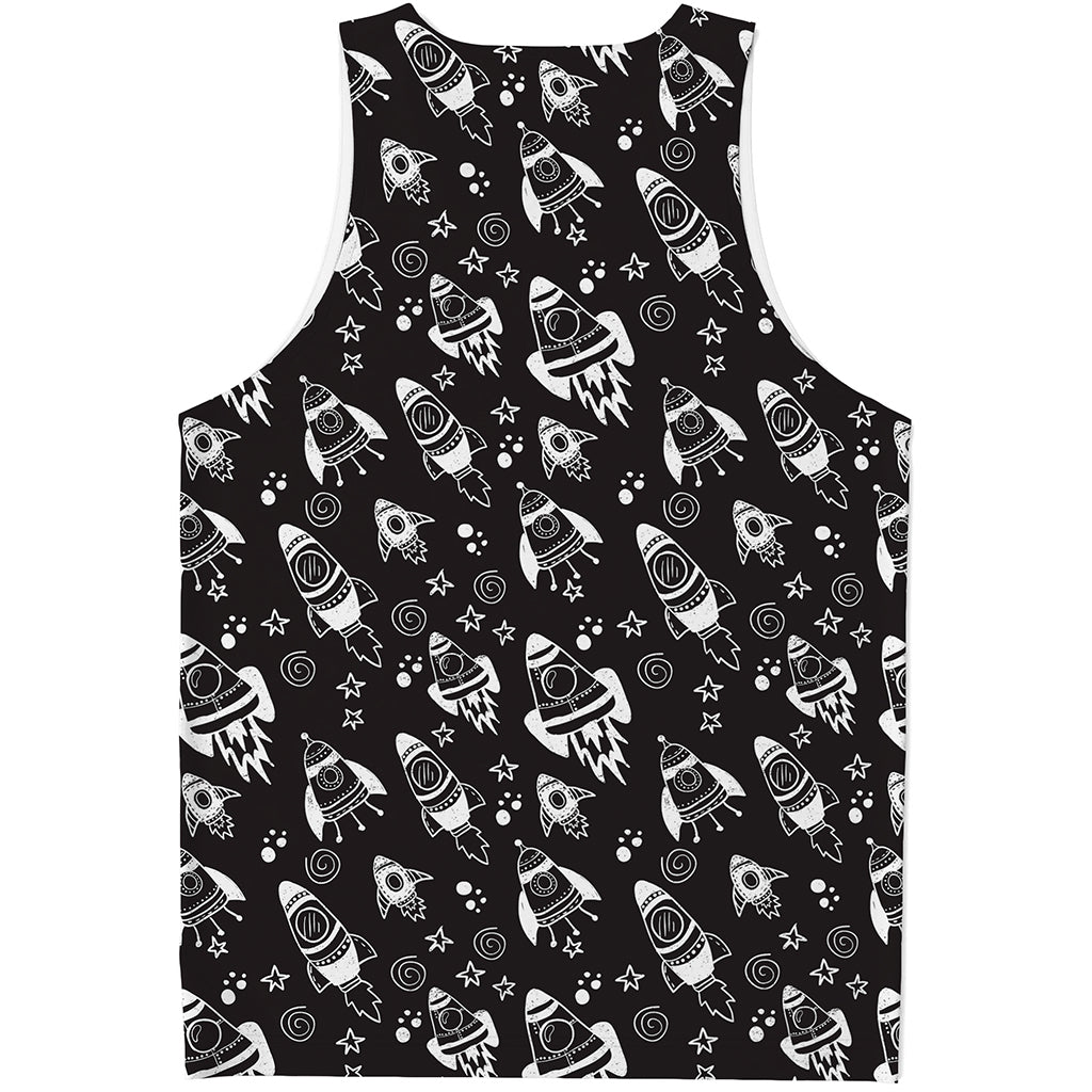 Black And White Rocket Pattern Print Men's Tank Top