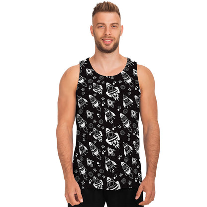 Black And White Rocket Pattern Print Men's Tank Top