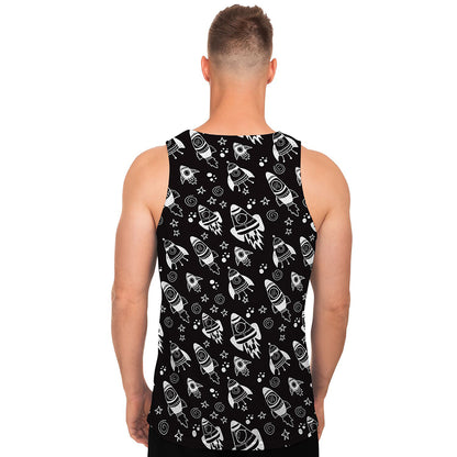 Black And White Rocket Pattern Print Men's Tank Top