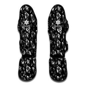 Black And White Rocket Pattern Print Muay Thai Shin Guard