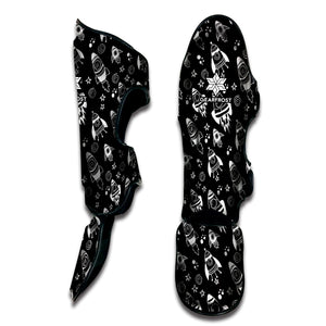 Black And White Rocket Pattern Print Muay Thai Shin Guard