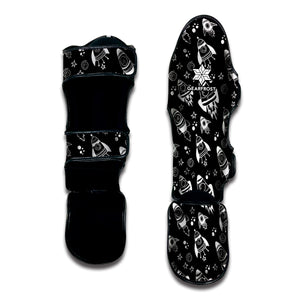 Black And White Rocket Pattern Print Muay Thai Shin Guard