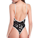 Black And White Rocket Pattern Print One Piece High Cut Swimsuit