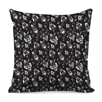 Black And White Rocket Pattern Print Pillow Cover