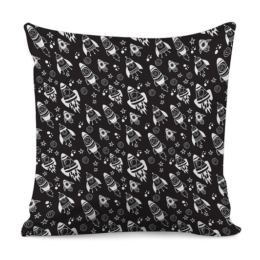 Black And White Rocket Pattern Print Pillow Cover