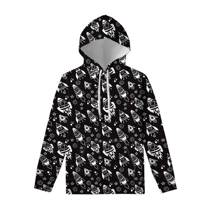 Black And White Rocket Pattern Print Pullover Hoodie