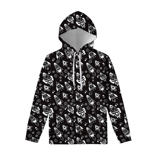 Black And White Rocket Pattern Print Pullover Hoodie