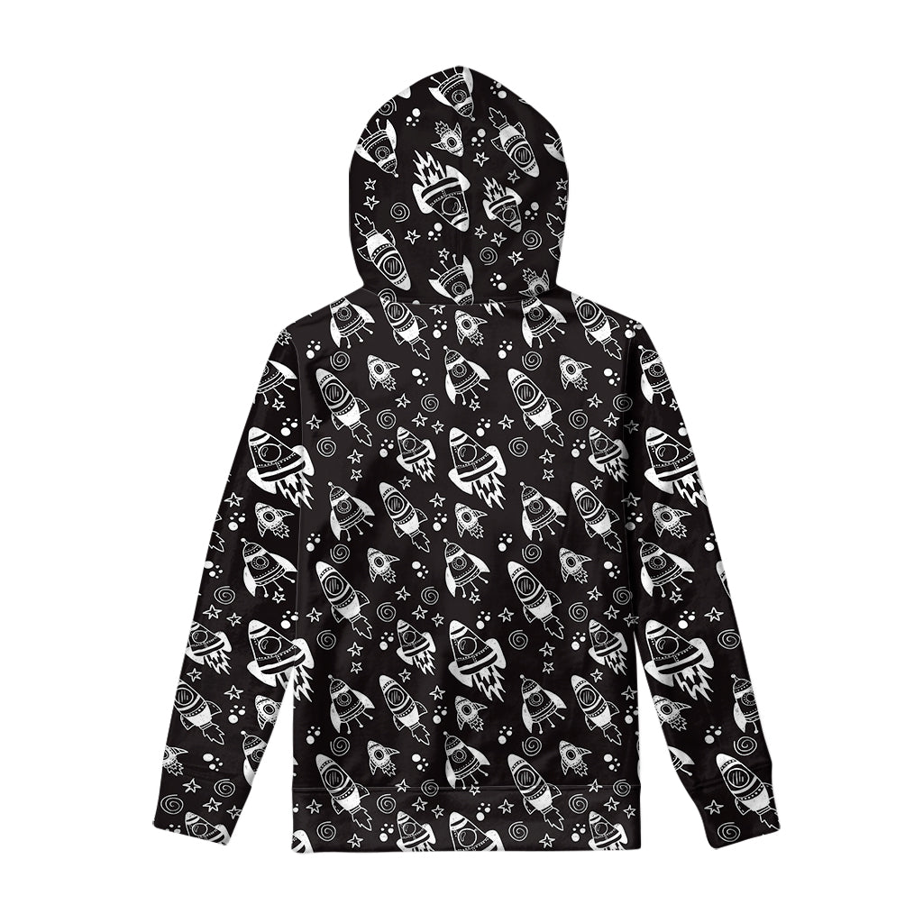 Black And White Rocket Pattern Print Pullover Hoodie