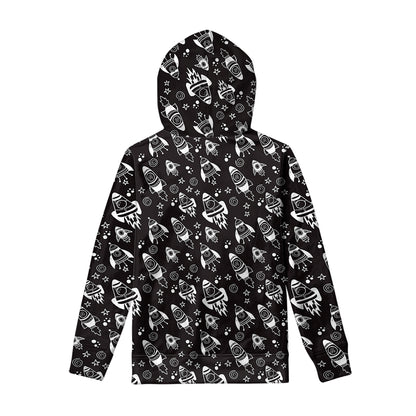 Black And White Rocket Pattern Print Pullover Hoodie
