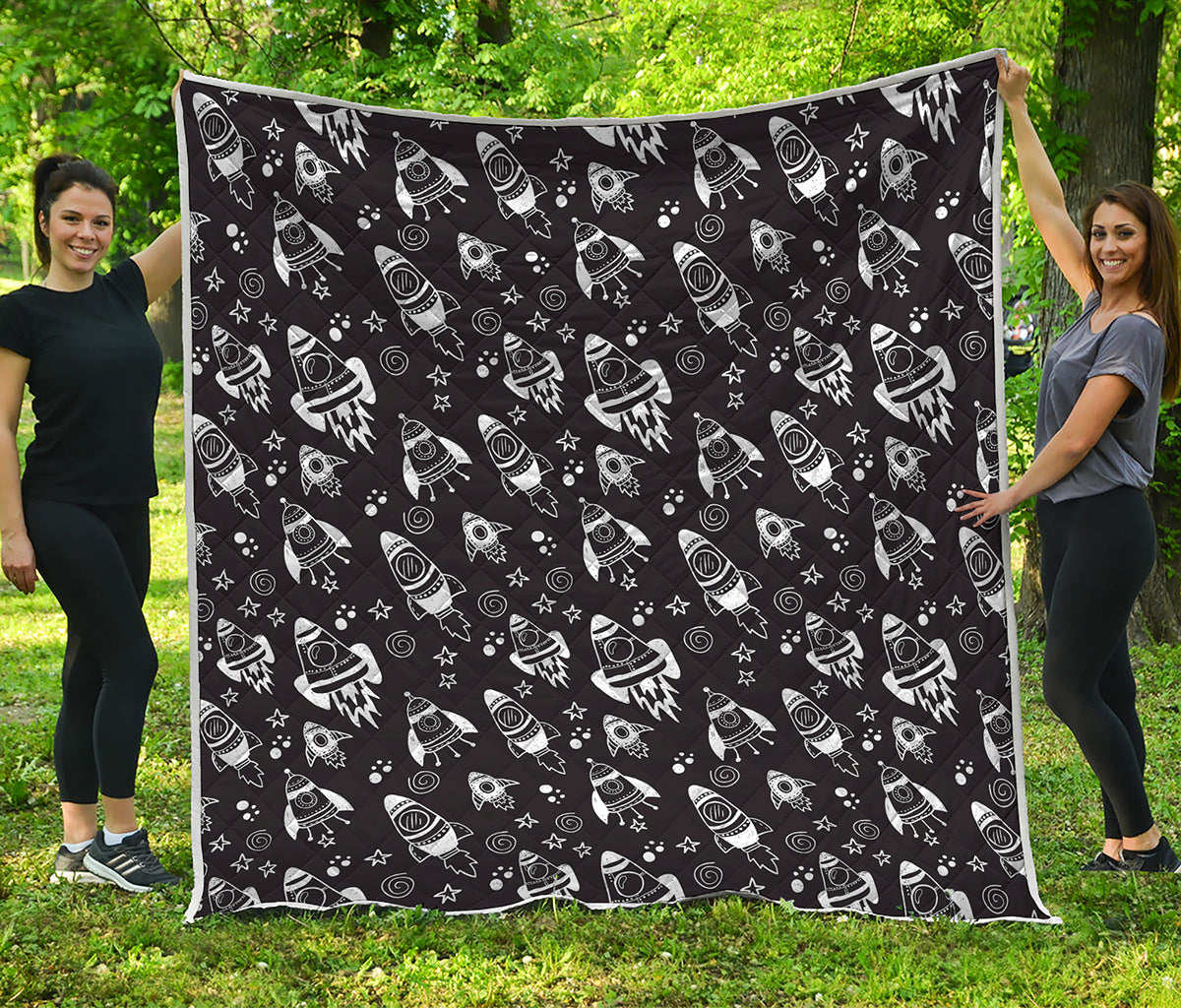Black And White Rocket Pattern Print Quilt