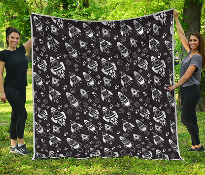 Black And White Rocket Pattern Print Quilt