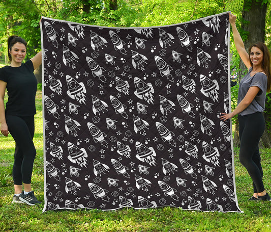 Black And White Rocket Pattern Print Quilt