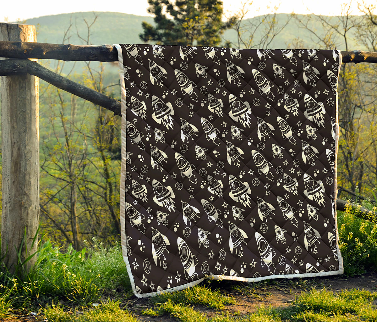 Black And White Rocket Pattern Print Quilt