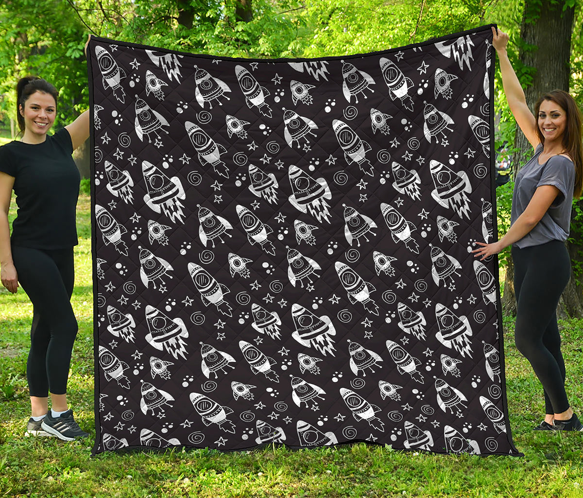 Black And White Rocket Pattern Print Quilt