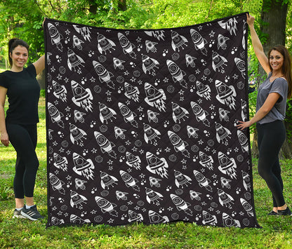 Black And White Rocket Pattern Print Quilt