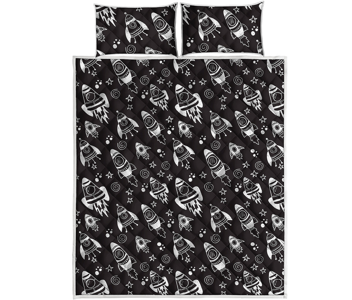 Black And White Rocket Pattern Print Quilt Bed Set