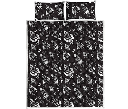 Black And White Rocket Pattern Print Quilt Bed Set