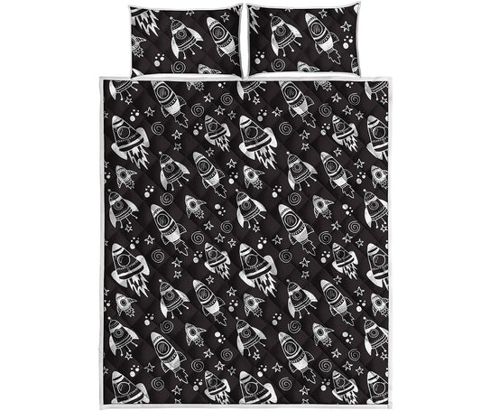 Black And White Rocket Pattern Print Quilt Bed Set