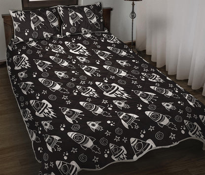 Black And White Rocket Pattern Print Quilt Bed Set