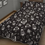 Black And White Rocket Pattern Print Quilt Bed Set