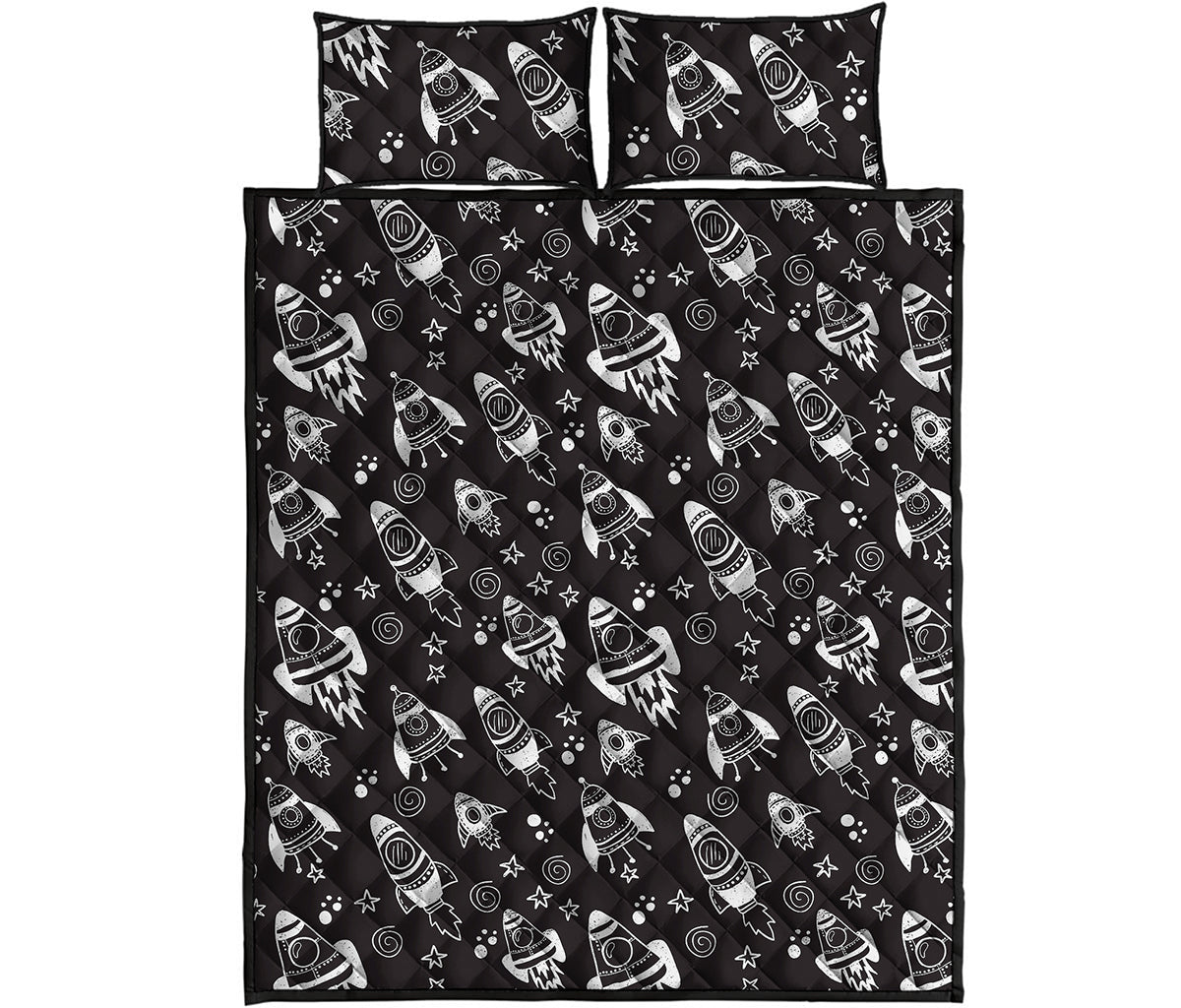 Black And White Rocket Pattern Print Quilt Bed Set