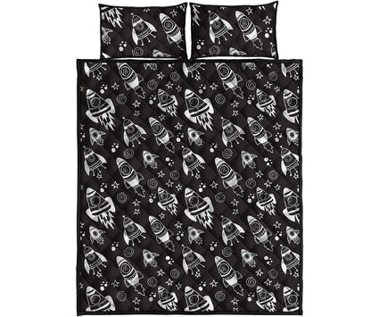 Black And White Rocket Pattern Print Quilt Bed Set