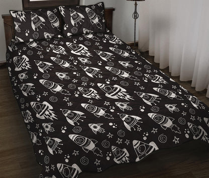 Black And White Rocket Pattern Print Quilt Bed Set