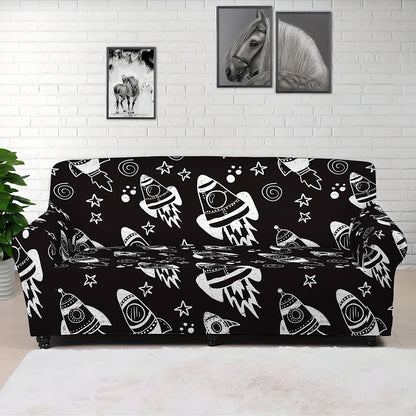 Black And White Rocket Pattern Print Sofa Cover