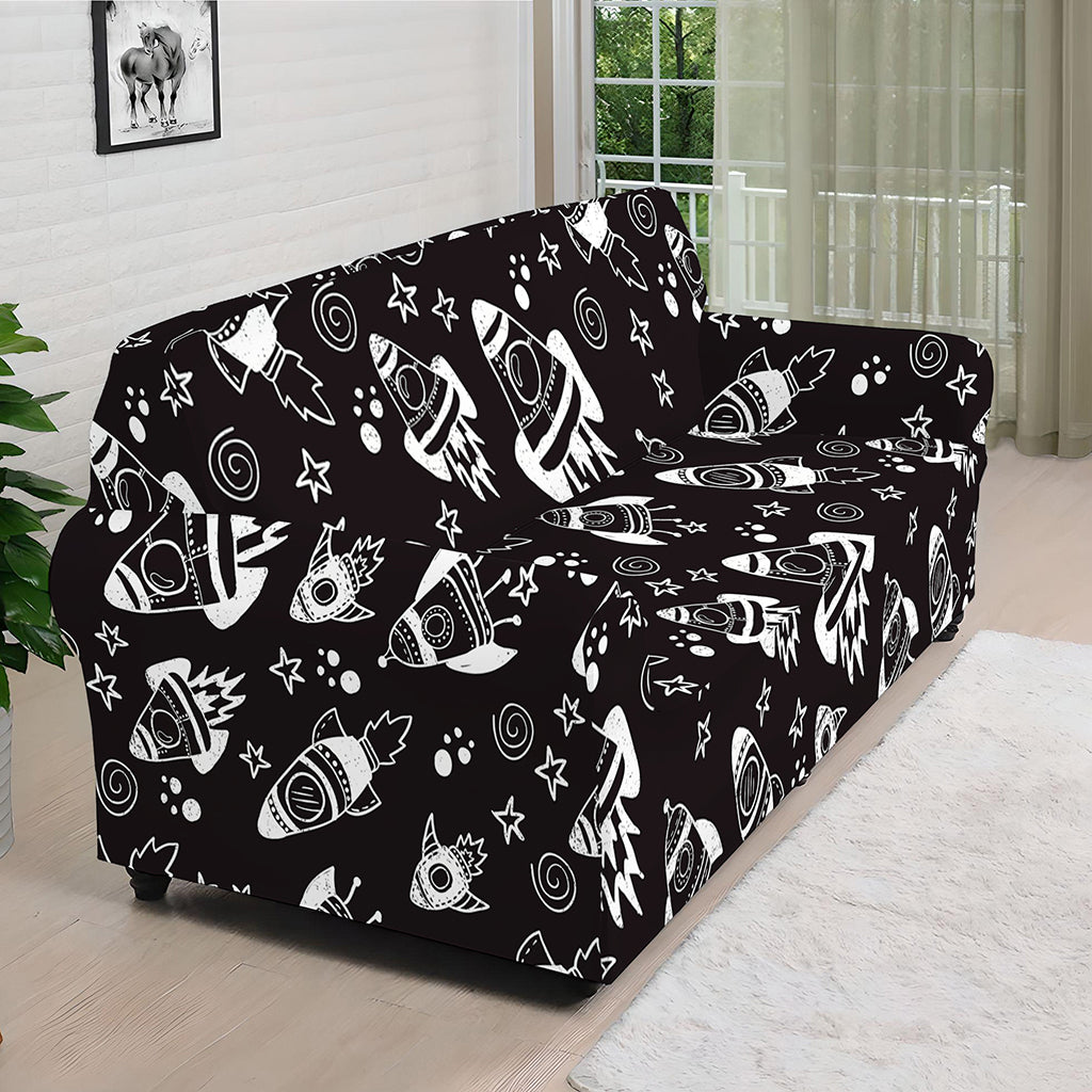 Black And White Rocket Pattern Print Sofa Cover
