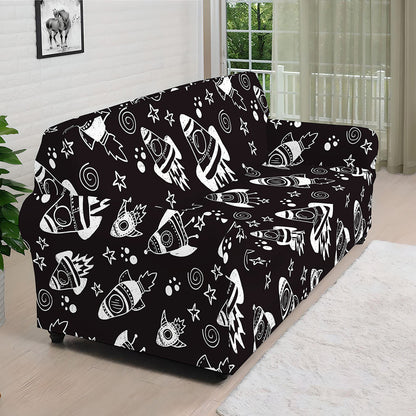 Black And White Rocket Pattern Print Sofa Cover