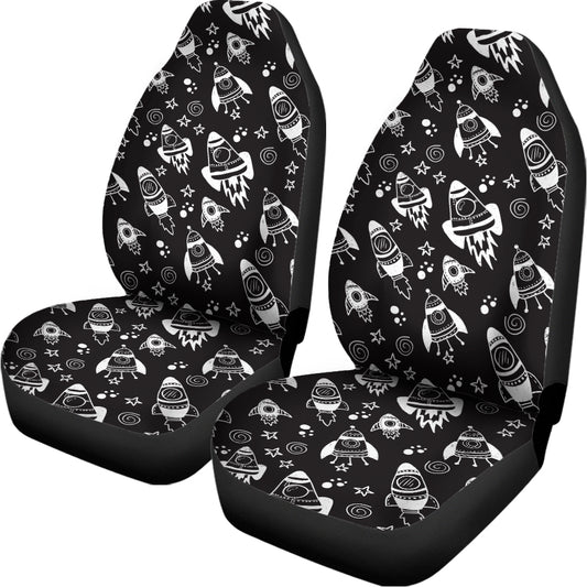 Black And White Rocket Pattern Print Universal Fit Car Seat Covers