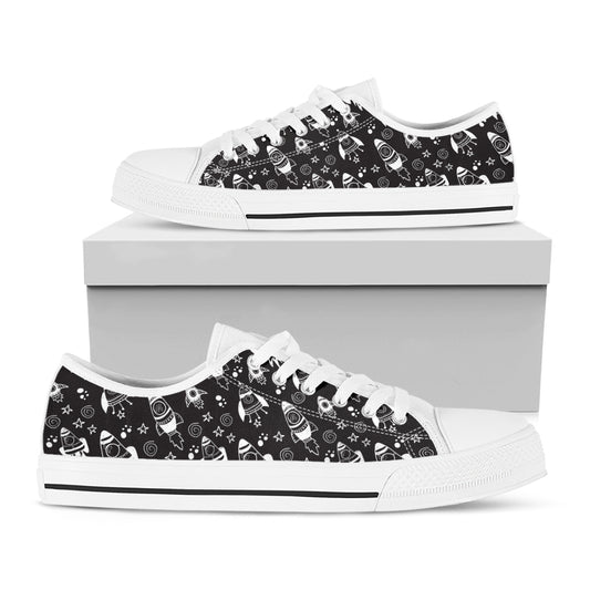 Black And White Rocket Pattern Print White Low Top Shoes