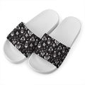 Black And White Rocket Pattern Print White Slide Sandals