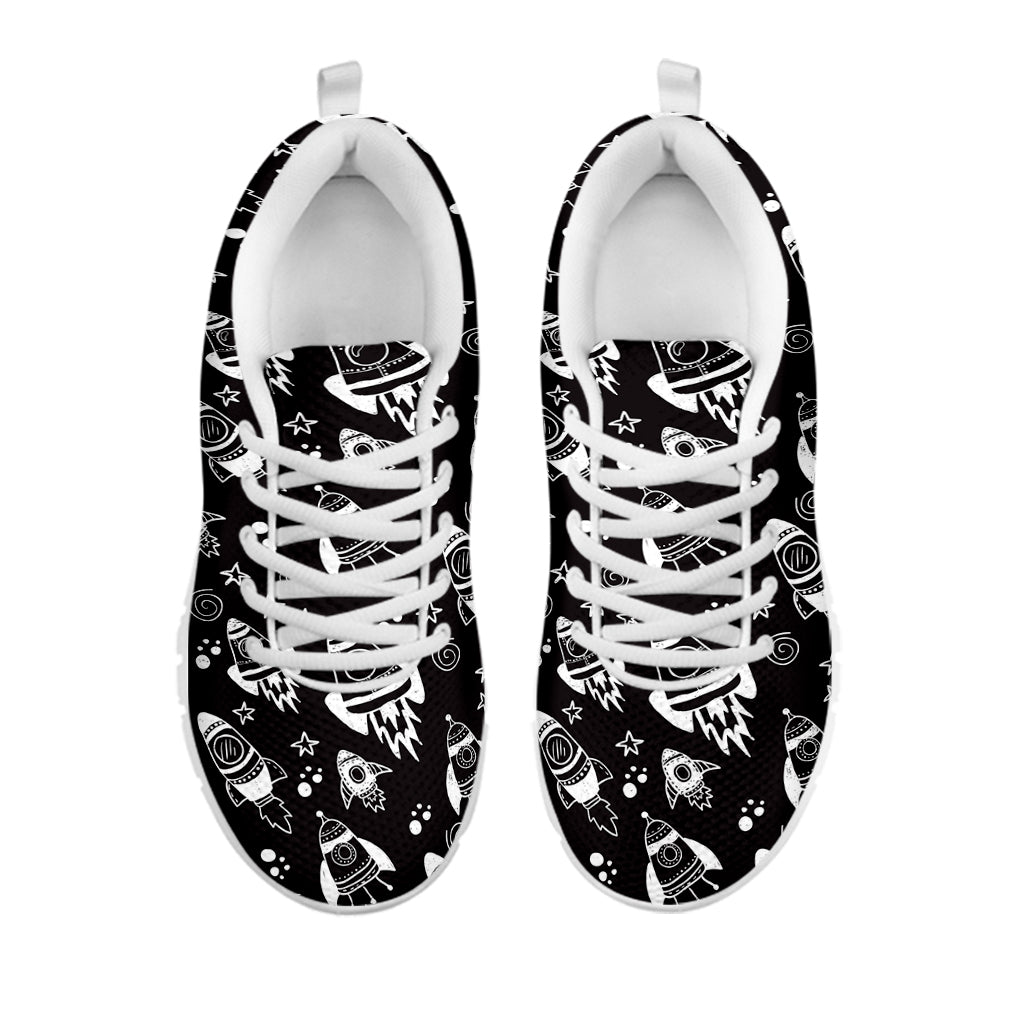 Black And White Rocket Pattern Print White Sneakers