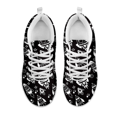 Black And White Rocket Pattern Print White Sneakers