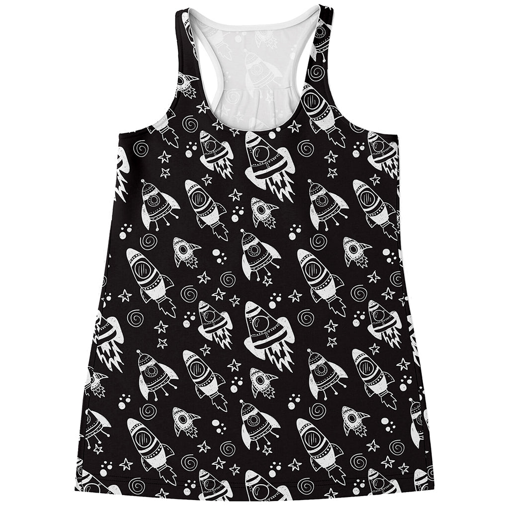 Black And White Rocket Pattern Print Women's Racerback Tank Top