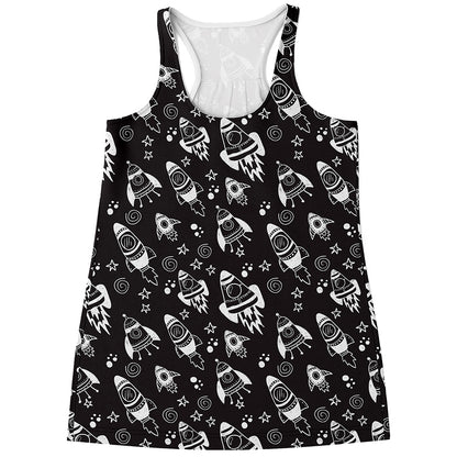 Black And White Rocket Pattern Print Women's Racerback Tank Top
