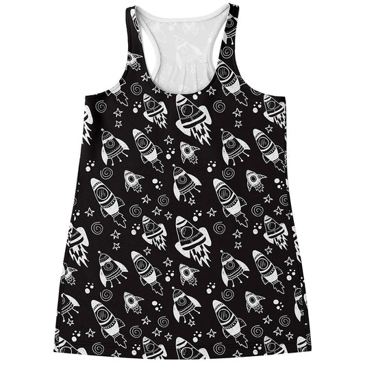 Black And White Rocket Pattern Print Women's Racerback Tank Top