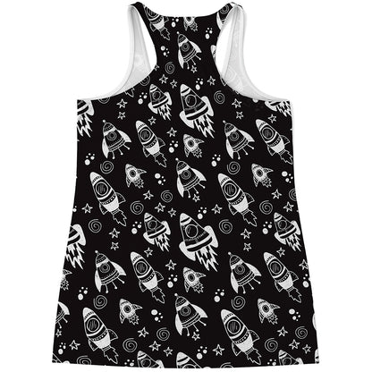 Black And White Rocket Pattern Print Women's Racerback Tank Top