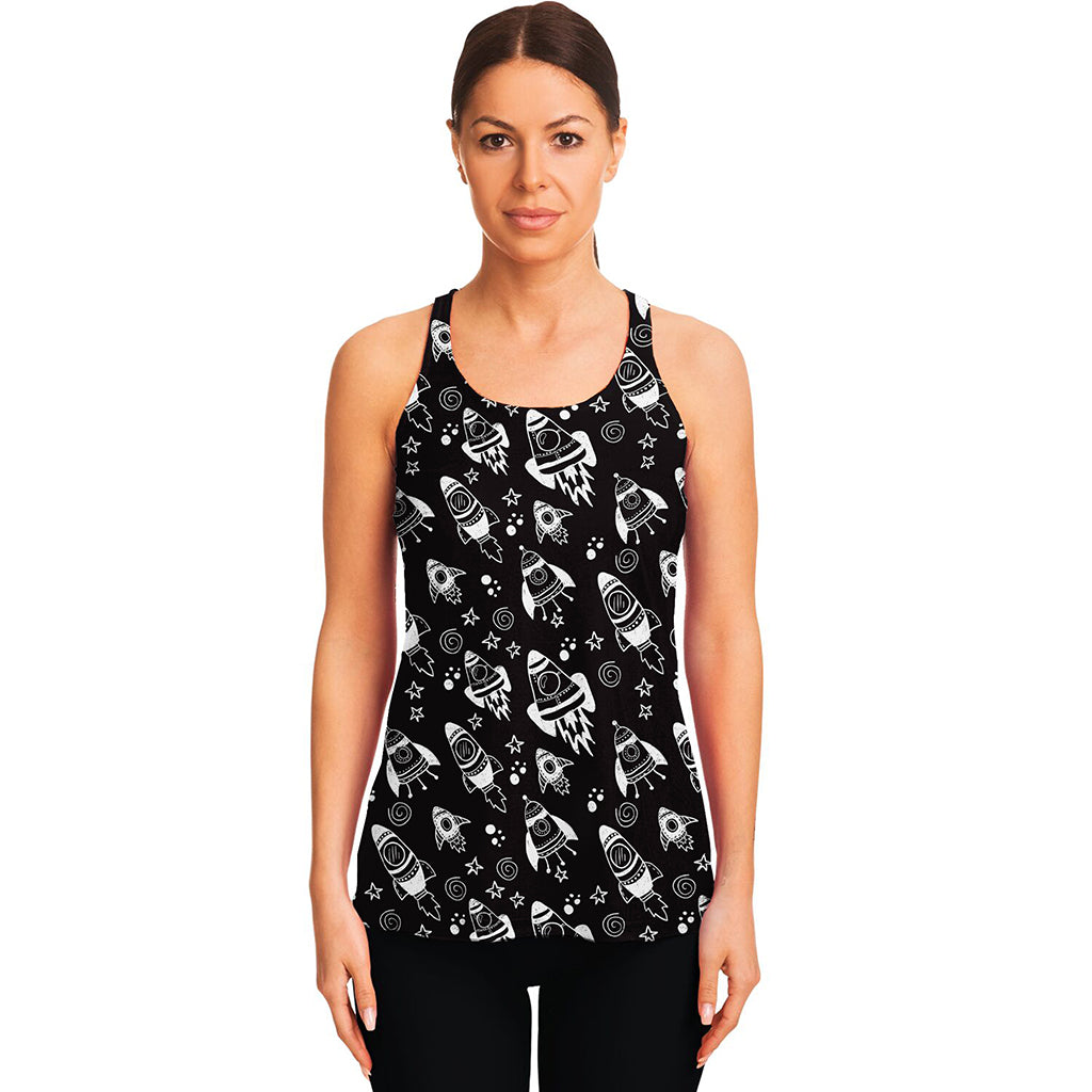 Black And White Rocket Pattern Print Women's Racerback Tank Top
