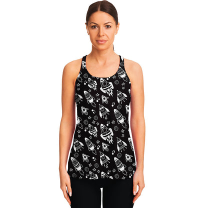 Black And White Rocket Pattern Print Women's Racerback Tank Top