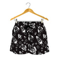 Black And White Rocket Pattern Print Women's Shorts