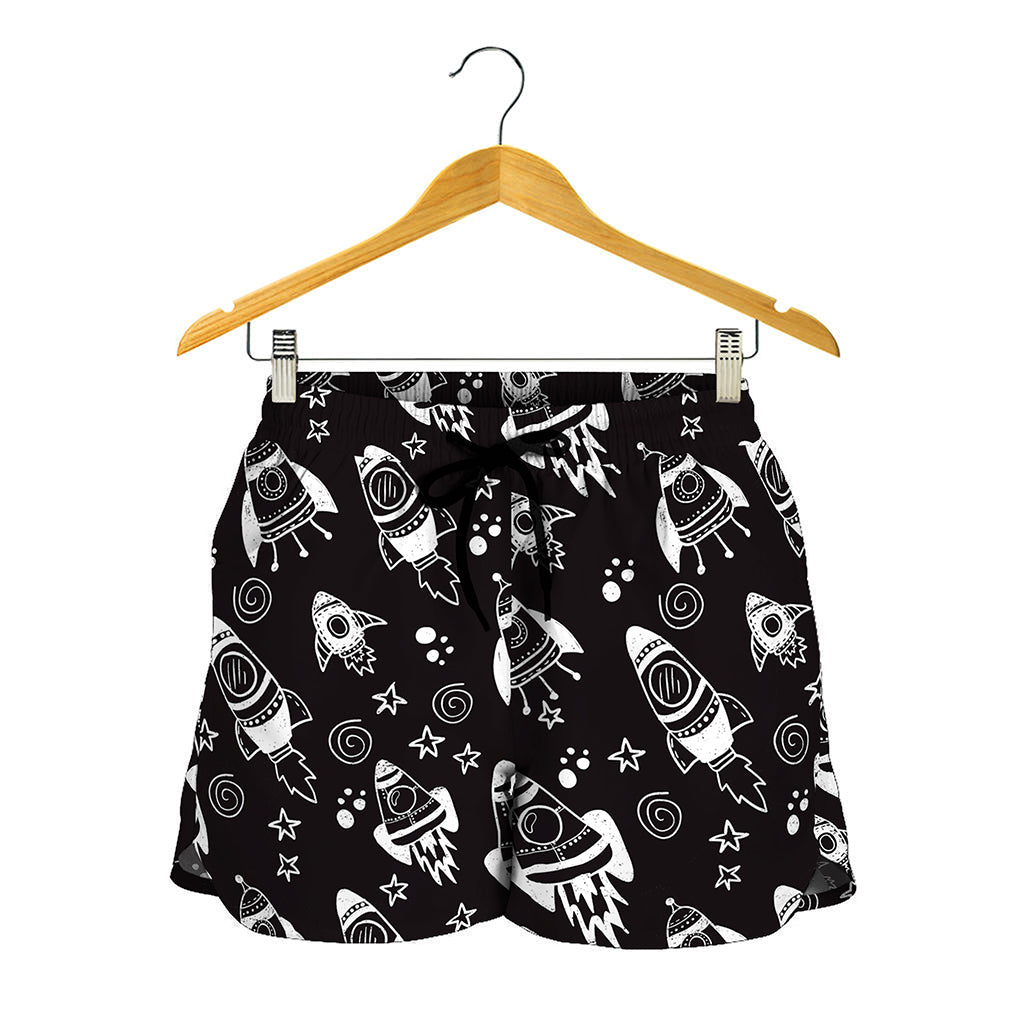 Black And White Rocket Pattern Print Women's Shorts